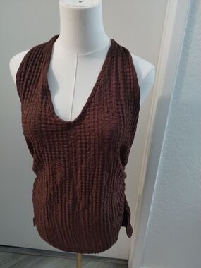 ASOS Brown Textured V-Neck Tank Top